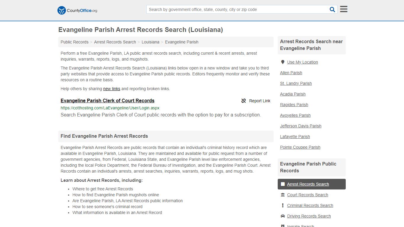 Evangeline Parish Arrest Records Search (Louisiana) - County Office