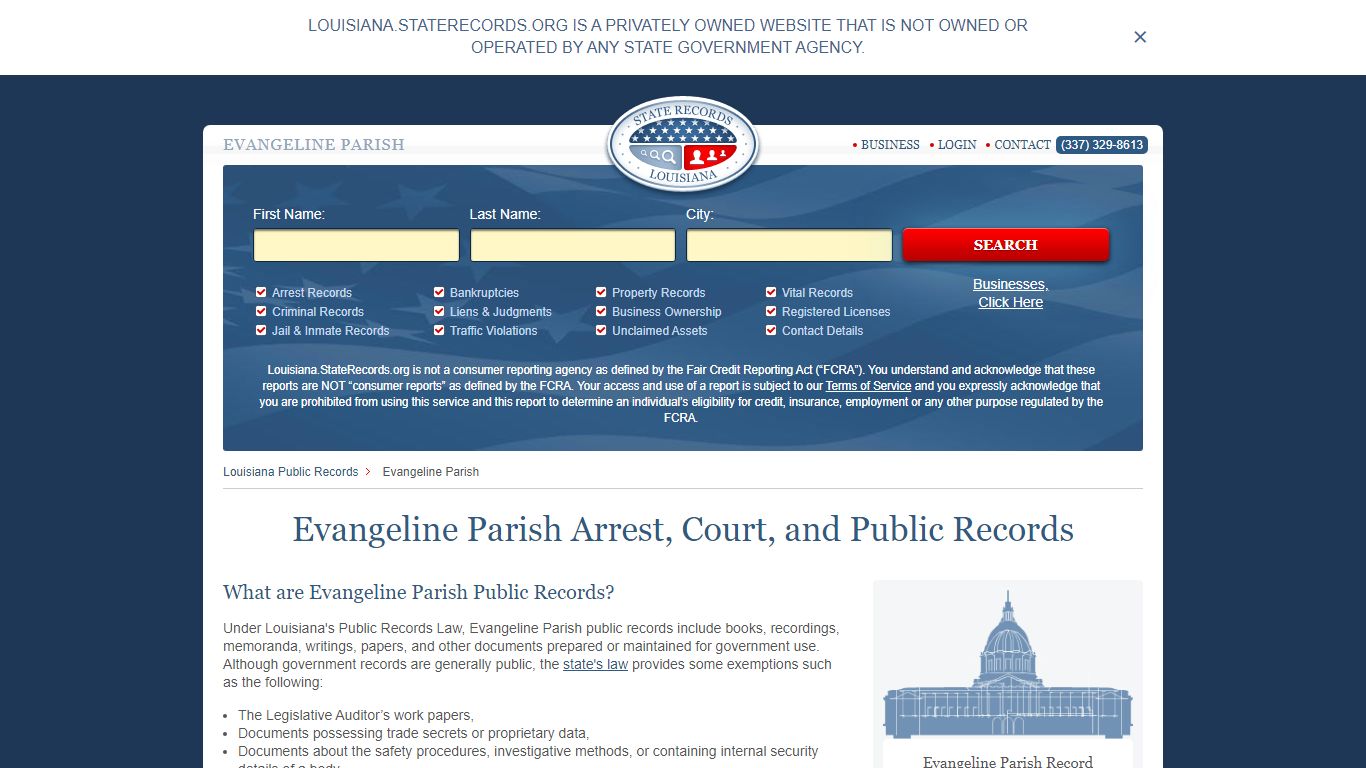 Evangeline Parish Arrest, Court, and Public Records