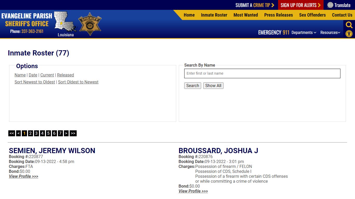 Inmate Roster (87) - Evangeline Parish Sheriff