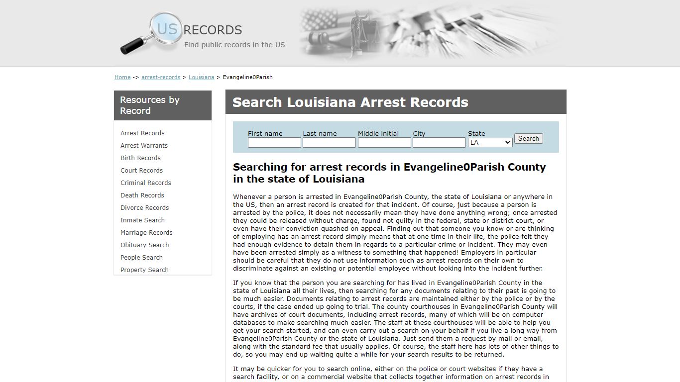 Search Arrest Records Evangeline Parish Louisiana | US Records