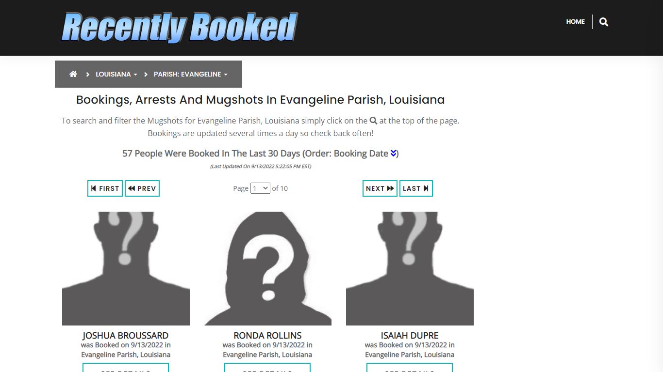 Bookings, Arrests and Mugshots in Evangeline Parish, Louisiana